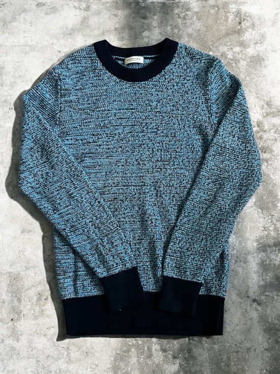 Selected Homme Blue Textured Knit Sweater - Picture 1 of 2